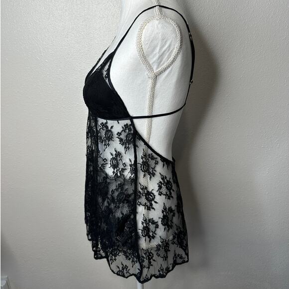 Victoria’s Secret Very Sexy Black Sheer Lace Nightie Open Back Slip Lingerie - Picture 3 of 12
